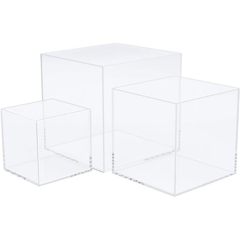 3pcs Clear Acrylic Display Boxes, Acrylic Cube Stand Risers Plastic Square